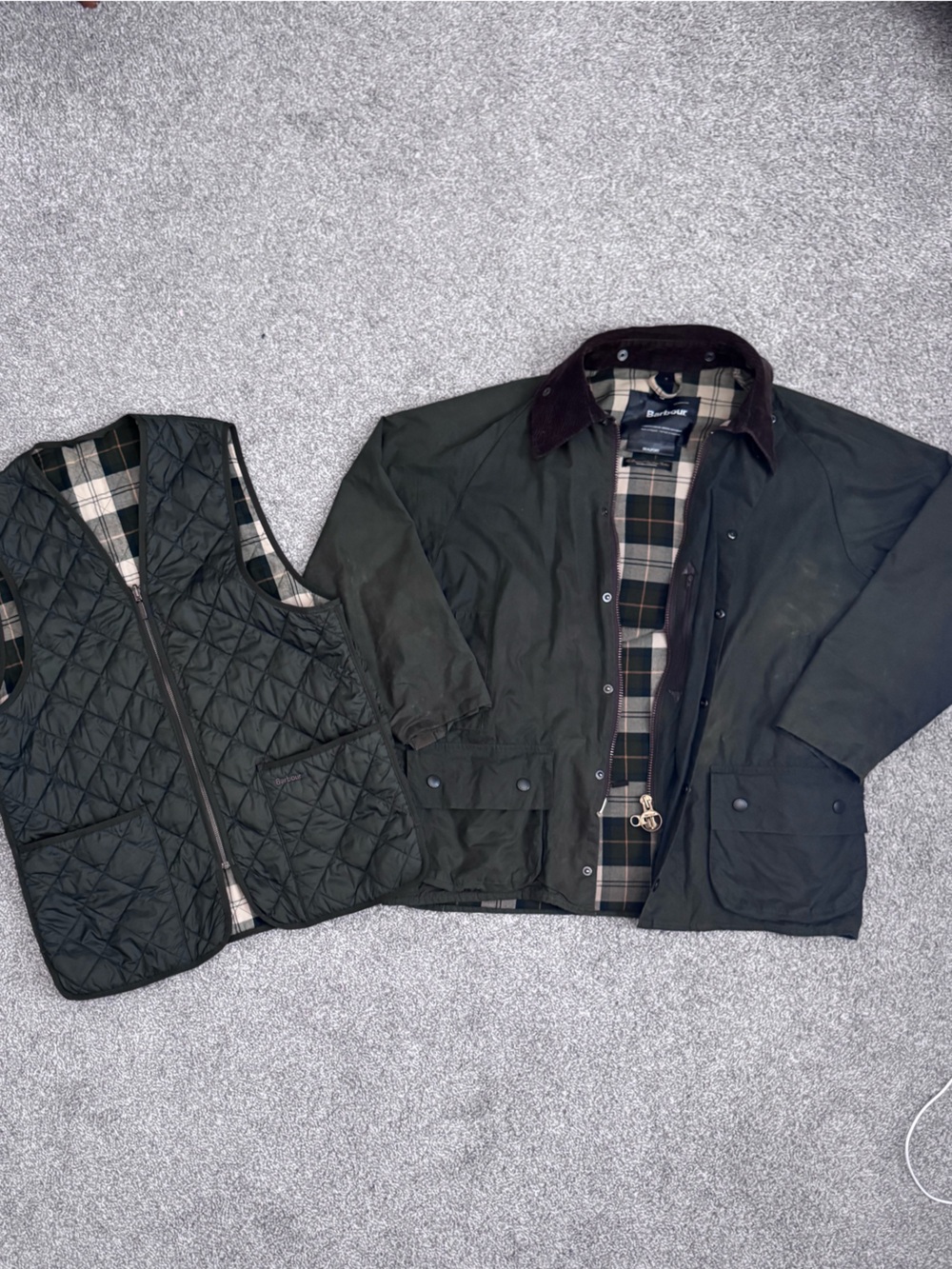 Barbour BEAUFORT Jacket &  Insulated Vest Liner SIZE 42 Sage Green